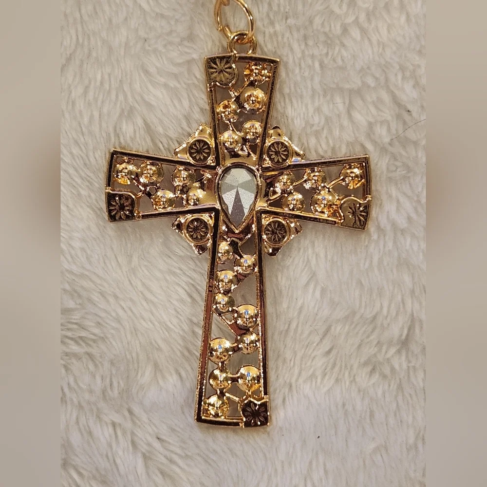 Gold Cross Keychain with Colorful Gems Bag Charm